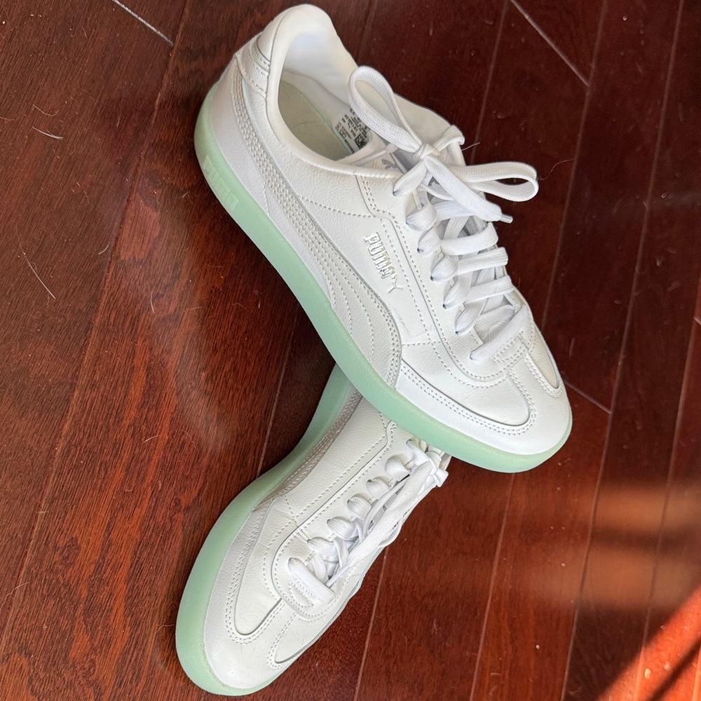 Puma White Sneakers with Mint Green Soles